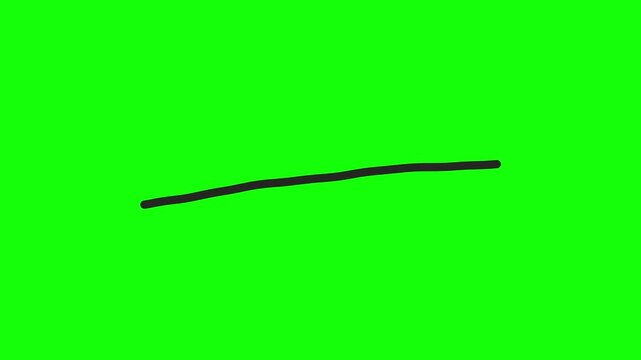 Hand drawn black line animation on green screen, minimalist scribble underline stroke, organic brush mark motion graphic for video editing
