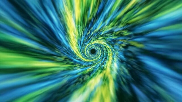 Abstract Tunnel Motion With Swirling Green And Blue Light Streaks Effect