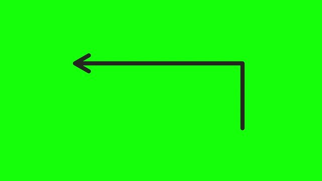 Minimalist black arrow animation on green screen, hand drawn style directional pointer, simple line art motion graphic for video editing