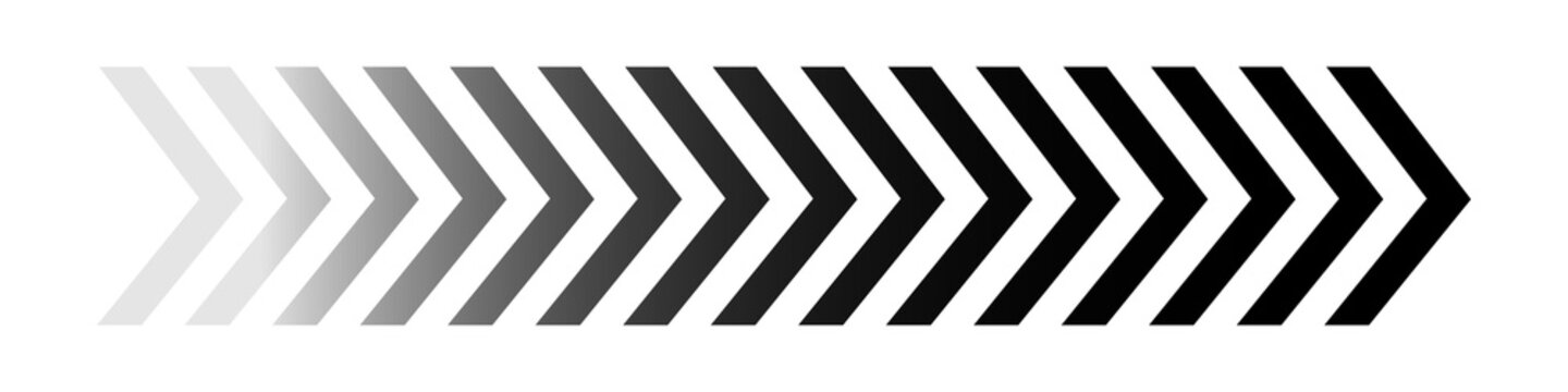 Graduated black chevron arrow sequence fading out on transparent backdrop