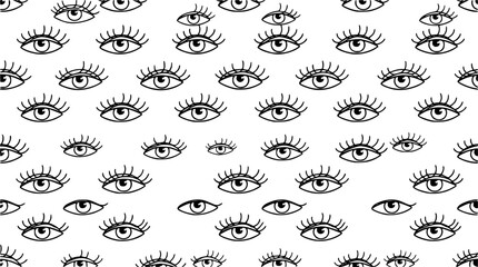 Obraz premium Black Line Eyes and Eyelashes Seamless Vector Pattern, Hand Drawn Minimalist Eye Ornament for Fashion, Textile, Wallpaper and Decorative Design