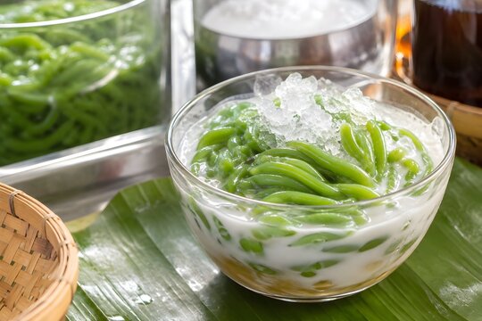lod chong pandan noodles in coconut milk for restaurant menu