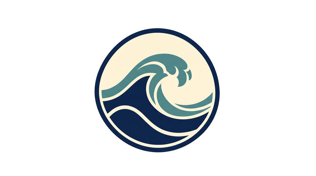 Ocean wave round logo graphic with blue and green water curling inside circle symbol