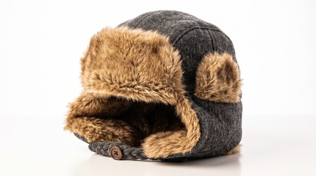 Warm Ushanka Hat with Faux Fur Trim and Button Detail for Cold Weather Protection