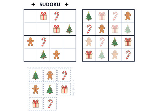 Christmas-themed Sudoku puzzle with gifts and festive symbols  