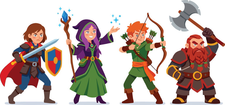 Fantasy adventure party featuring a warrior mage archer and dwarf warrior.