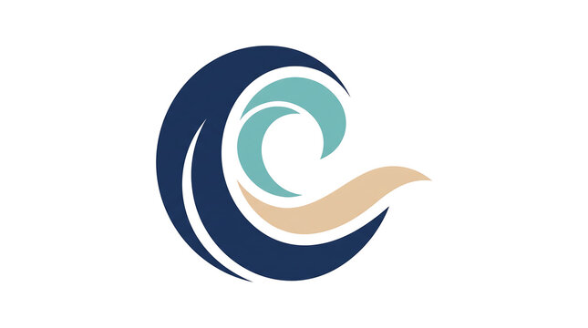 Ocean wave logo icon featuring abstract water and beach elements in blue and turquoise