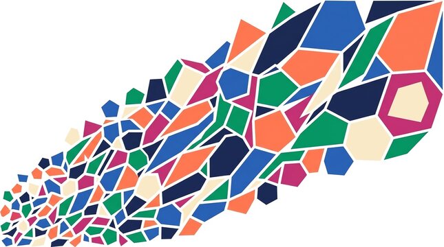 Colorful geometric polygon mosaic pattern on a white background