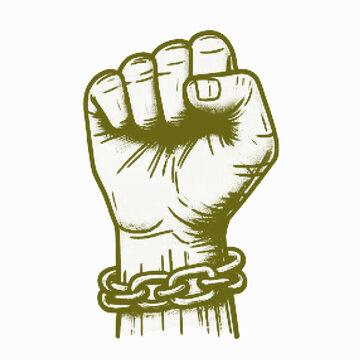 Raised fist hand symbol with broken chains