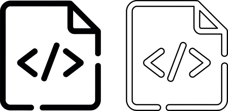 Professional black and white programming code file icons illustrating software development and web design on a clean backdrop.