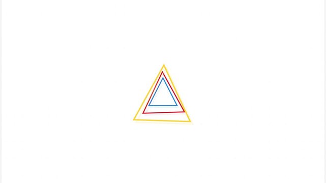 3D rotating colorful triangle line frame motion graphic isolated  on white
