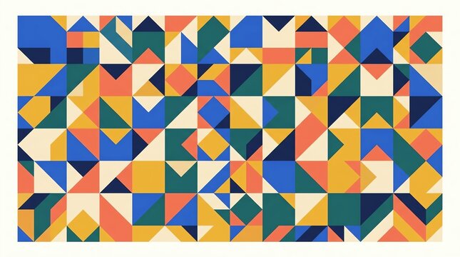 Geometric mosaic pattern with colorful triangles and squares