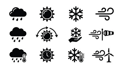Obraz premium Set of twelve weather condition icons with transparent background for various forecasts
