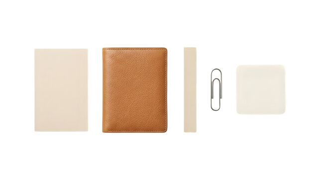Set of various rectangular foam blocks and a metal paperclip isolated on transparent background