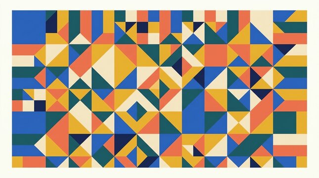 Geometric vector mosaic pattern with colorful triangles and squares