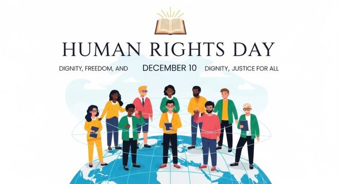 human rights day, people standing on globe