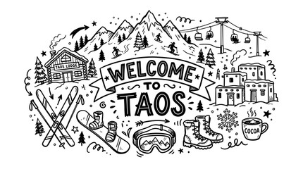 Fototapeta premium Hand Drawn Winter Ski Resort Doodle Illustration