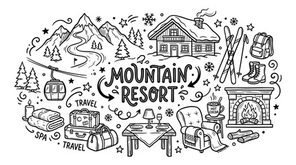 Obraz premium Hand Drawn Mountain Resort Doodle Illustration