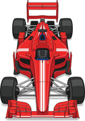 Fototapeta premium Red formula racing car vector illustration, top view of a high speed open wheel race car, modern aerodynamic sports vehicle for automotive design