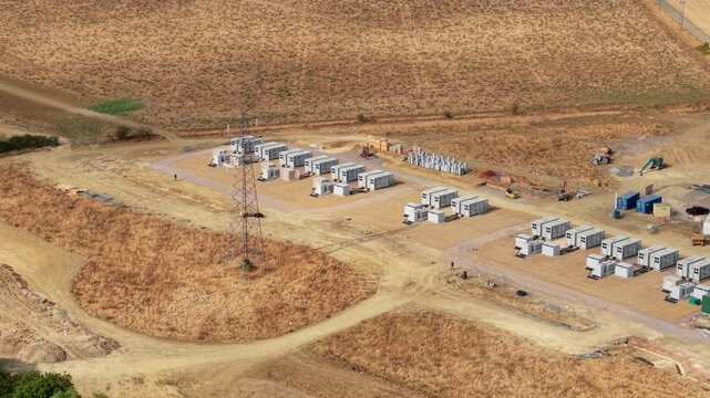 Eaton Socon Battery Storage BESS and High Voltage Powerlines Drone View UK