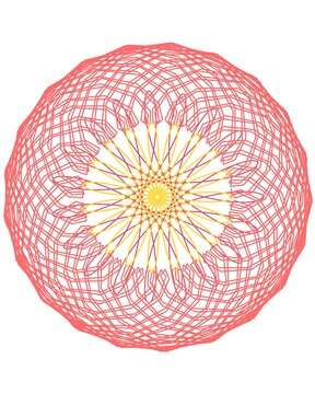 pattern guilloche square Intricate Radial Mandala Pattern with Yellow and Red Geometric Lines on White Background