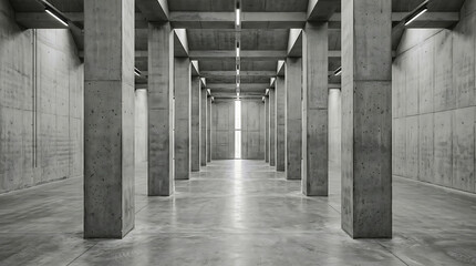 Obraz premium Monochrome Concrete Column Hall Modern Architectural Interior Space