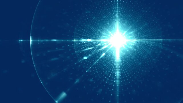 digital light burst - glowing star flare, blue lens flare, bright spot, digital noise texture, cyan glow effect, abstract technology pattern, futuristic interface element