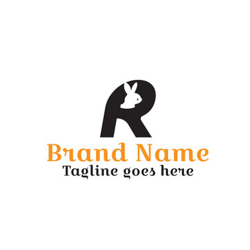 Rabbit letter R Logo. CMYK color mode. Editable color. free font used, Easy to download.