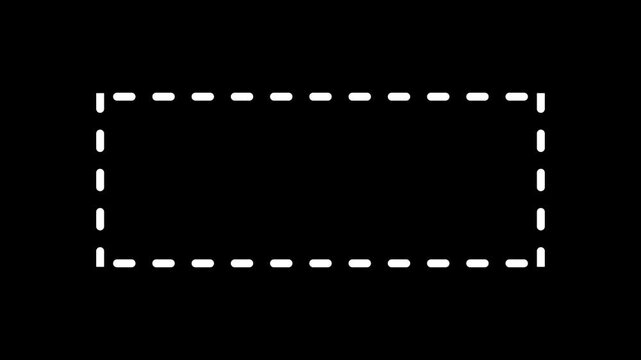 Dotted line rectangle frame animation on transparent background. Animation of a dotted line path from left to right point. Motion Graphic 4k animation video.