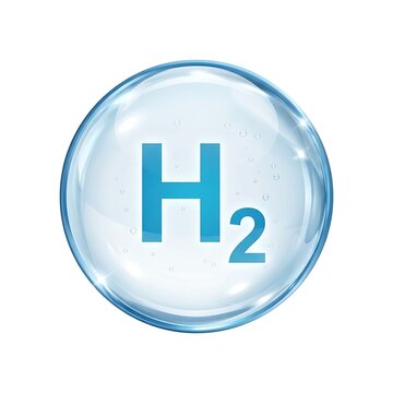 Blue Hydrogen Molecule Symbol Inside A Transparent Liquid Water Bubble Sphere