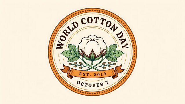 World cotton day logo with cotton and leaves