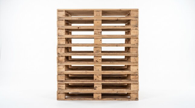 Stack of Wooden Shipping Pallets Isolated on White Background for Logistics and Storage