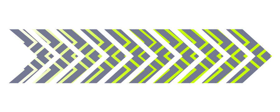 Yellow gradient chevron arrow pattern with fade effect pointing right on transparent background. Gradient chevron arrow pattern. Abstract directional movement design. Modern forward indicator symbol 