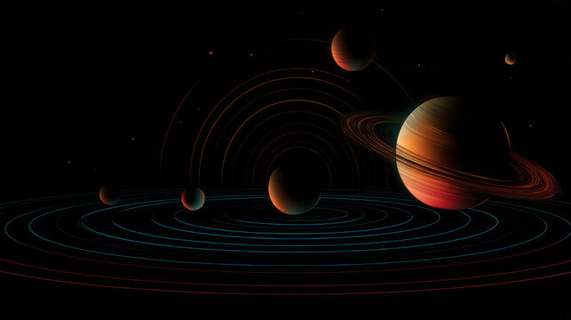 Concept illustration of planetary motion in space, Space Science Popularization Illustrations