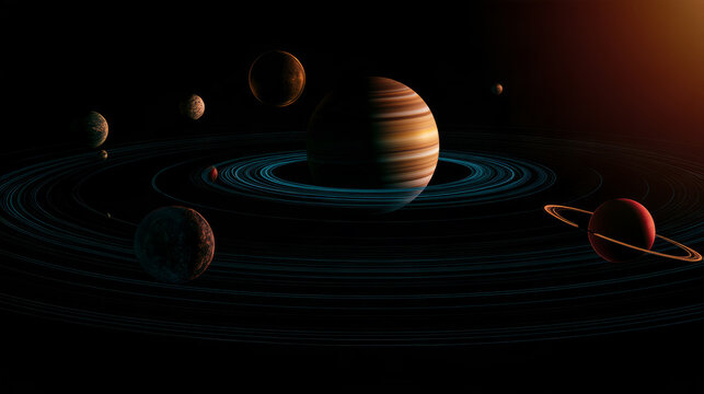 Concept illustration of planetary motion in space, Space Science Popularization Illustrations