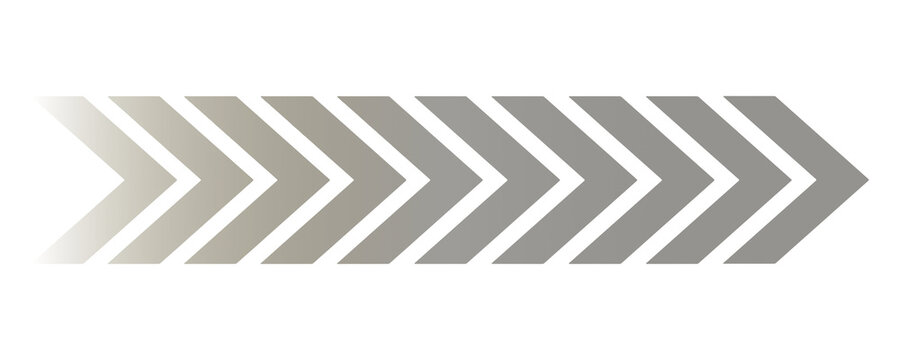 Yellow gradient chevron arrow pattern with fade effect pointing right on transparent background. Gradient chevron arrow pattern. Abstract directional movement design. Modern forward indicator symbol 