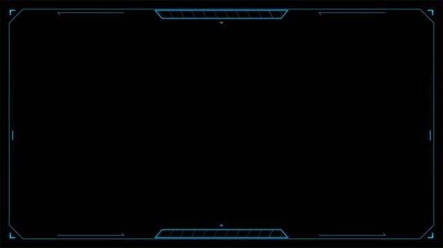 Neon glowing webcam border stream overlay with hud facecam border for live streaming ,Frame border HUD element. HUD viewfinder. Blue color.4K video