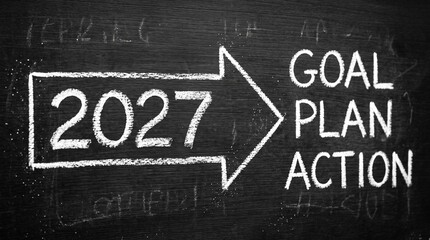 Fototapeta premium 2027 Goals, Planning, and Action Strategy Written on Blackboard