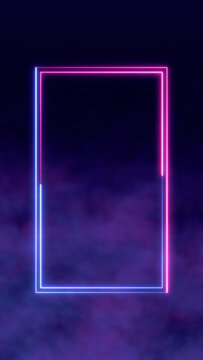 abstract neon lights and smoke border frame dark purple background , technology and game stream blank vertical social media background