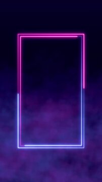abstract neon lights and smoke border frame dark purple background animation, technology and game stream blank vertical social media motion background
