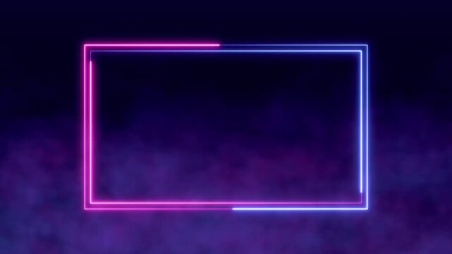 abstract neon lights and smoke border frame dark purple background animation, technology and game stream blank social media motion background