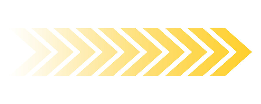 Yellow gradient chevron arrow pattern with fade effect pointing right on transparent background. Gradient chevron arrow pattern. Abstract directional movement design. Modern forward indicator symbol 