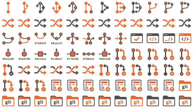 Modern Git and Version Control Flat Vector Icon Set - Developer Tools