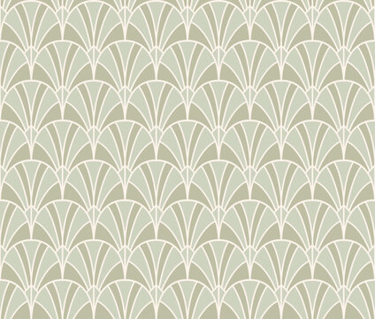 Sage green art deco fan seamless vector pattern background