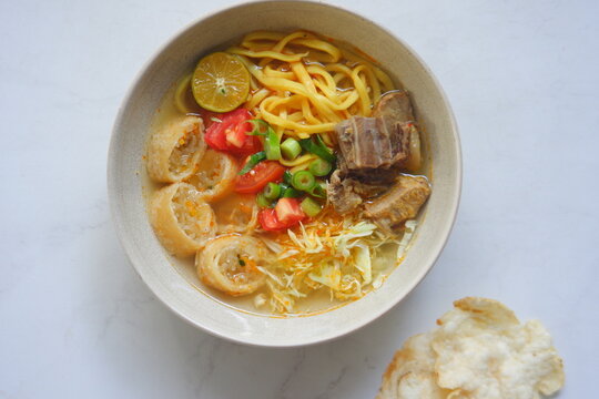 A bowl of soto mie Bogor 