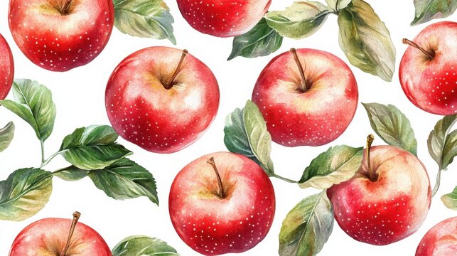 java apple seamless pattern, watercolor illustration, white background
