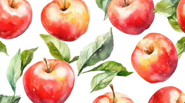 java apple seamless pattern, watercolor illustration, white background