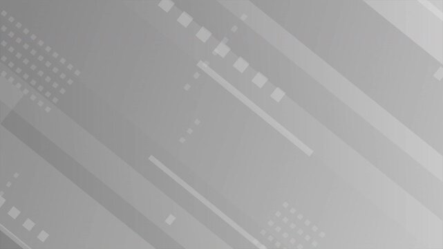 シルバーグレーグラデーションのサイバー幾何学背景 白い図形が動くループ動画 4K 16:9