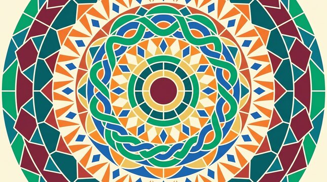 Colorful geometric mandala pattern with intricate mosaic tiles