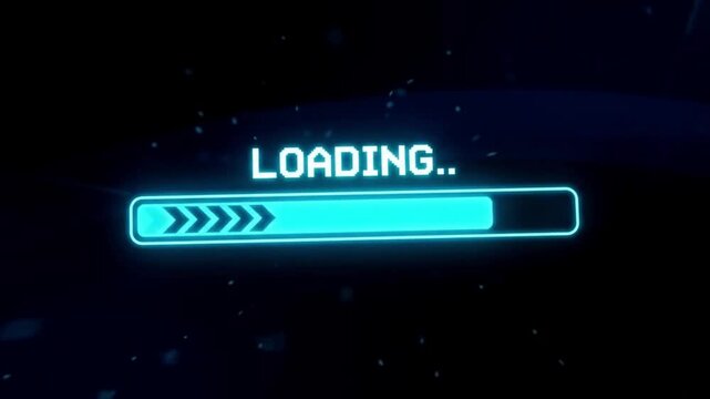 Digital loading bar with glowing blue progress indicator on dark background